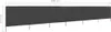 A long, dark gray windbreak screen is shown with measurement indicators. Produktbild-Vorschau