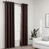 A room interior with a window covered by dark brown curtains. Produktbild-Vorschau