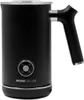 A black milk frother with a silver lid and handle accents, shown from a slightly diagonal front-left angle against a white background. Produktbild-Vorschau