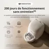 A marketing image showcasing a white robotic vacuum cleaner with its base station, highlighting its features with text and icons. Anteprima dell’immagine prodotto