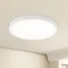 A white, circular LED ceiling light is mounted on a light beige ceiling. Anteprima dell’immagine prodotto