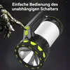 A close-up of a powerful LED flashlight with a robotic hand pressing a button. Produktbild-Vorschau