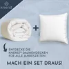 A rolled-up duvet and a pillow are shown next to each other with a plus sign in between, suggesting they can be combined into a set. Text overlays promote the Knerst brand and encourage creating a set. Produktbild-Vorschau