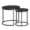 Two nesting tables with marble-patterned tops and black metal frames, displayed against a white background.