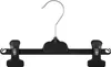 A black plastic hanger with two clips and a metal hook, displayed against a white background. Produktbild-Vorschau