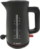 A black Bosch electric kettle with a red switch is shown against a white background. Podgląd zdjęcia produktu
