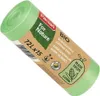A roll of green biodegradable garbage bags with a brown paper label. Voir les images du produit