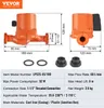 A diagram and specification table for a VEVOR heating pump. Produktbild-Vorschau