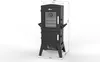 A black gas grill smoker with dimensions indicated by lines and numbers. Produktbild-Vorschau