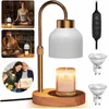 Collage of images showing a candle warmer lamp in use and its components, with lifestyle shots of people using it. Náhled obrázku produktu
