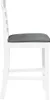 A side view of a white bar stool with a gray cushion. Náhled obrázku produktu