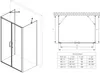 A technical drawing and a table showing dimensions for a shower enclosure. Produktbild-Vorschau