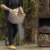 Relaxdays Košík na drevo z umelej kože XL, pevný košík na Náhľad obrázku produktu 3