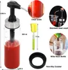 Collage of images showing a sauce dispenser and its features. Produktbild-Vorschau