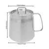 A silver stainless steel pot with dimensions indicated by measurement lines and text. Podgląd zdjęcia produktu