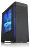 A black computer tower with blue internal lighting and blue accents on the front. Produktbild-Vorschau