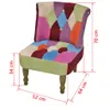 A patchwork armchair with dimensions indicated by measurement lines and text. Produktbild-Vorschau