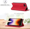 A hand is shown interacting with a red iPhone case that is propped up as a stand. Produktbild-Vorschau