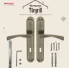 A product image showcasing door handles and their accessories, with text overlay describing the product and brand. Produktbild-Vorschau