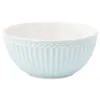 A light blue ceramic bowl with a fluted design and a beaded rim, shown from a side angle against a white background. Produktbild-Vorschau