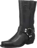 A black leather boot with a buckle strap. Voir les images du produit
