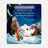 An illustration of a Christmas scene with a rabbit and an elf character in a snowy village. Produktbild-Vorschau