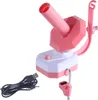 A pink and white automatic bobbin winder with a USB cable and a clamp accessory, isolated on a white background. Produktbild-Vorschau