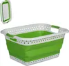 A collapsible laundry basket shown in its expanded state, with a smaller, folded version of the same basket in the upper left corner. Anteprima dell’immagine prodotto