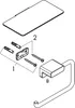 Exploded view of a toilet paper holder with mounting hardware. Produktbild-Vorschau