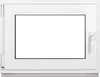 A white plastic window frame with a clear glass pane, shown from the front. Produktbild-Vorschau