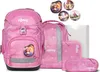 A pink school backpack set with matching accessories and decorative pins. Náhled obrázku produktu