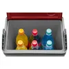 Top-down view of an open cooler box filled with bottles of beverages. Produktbild-Vorschau