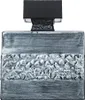 A front view of a perfume bottle with a textured silver body and a black cap. Produktbild-Vorschau