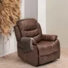 A brown leather recliner chair is placed in a room with a decorative wall hanging and a wooden floor. Anteprima dell’immagine prodotto