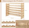 A product image showing a wooden wine rack with dimensions and close-ups of its features. Produktbild-Vorschau