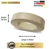 A roll of wood veneer edge banding tape with a Sonoma Oak decor is shown, along with its dimensions and application method. Produktbild-Vorschau