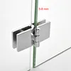 A close-up shot of a glass hinge connecting two glass panels. Podgląd zdjęcia produktu