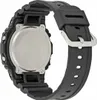 The back of a black digital watch with a silver buckle and metal casing. Produktbild-Vorschau