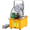 A yellow electric hydraulic pump with a pressure gauge and a foot pedal. Náhled obrázku produktu