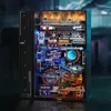 A detailed, illuminated 3D model of a marble run puzzle, designed to look like a futuristic city. Produktbild-Vorschau