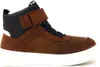 A side view of a brown high-top sneaker with a white sole. Produktbild-Vorschau