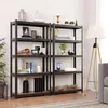 Two black metal shelving units with brown shelves are filled with various decorative items and books. Náhled obrázku produktu