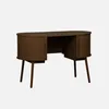 A wooden desk with curved sides and two storage compartments. Produktbild-Vorschau