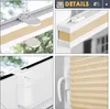 A collage of four images showing details of a pleated blind, including mounting hardware and the blind itself. Produktbild-Vorschau