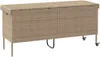 A beige poly rattan storage chest with wheels on a white background. Náhled obrázku produktu
