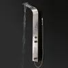 A modern stainless steel shower panel with integrated LED lights and multiple shower functions, set against a dark background. Podgląd zdjęcia produktu