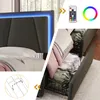 A collage showing a bed with LED lighting and storage drawers, along with a remote control and color wheel. Náhled obrázku produktu