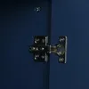 A close-up view of a metal hinge attached to a dark blue surface, likely a cabinet or furniture piece. Anteprima dell’immagine prodotto