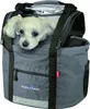 A dog is peeking out of a gray pet carrier bag. Produktbild-Vorschau