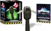 A Ghostbusters P.K.E. Meter toy and sticker book are displayed next to their packaging. Produktbild-Vorschau